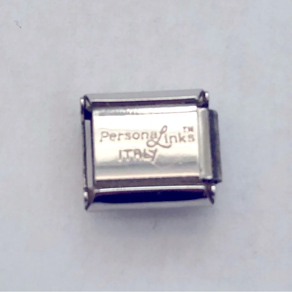 gold heart with glittery blue background charm link for Italian charm bracelet - Picture 2 of 2